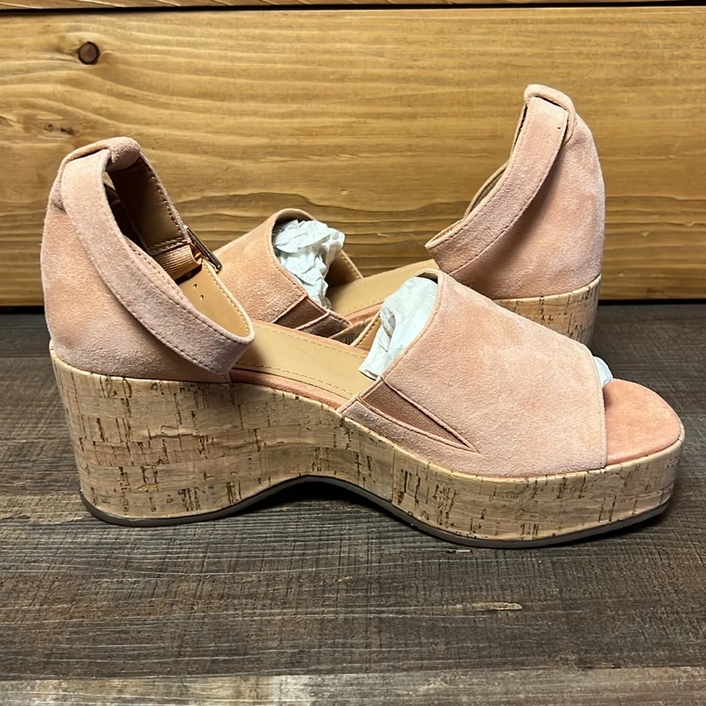 Lisa Vicky Canyon Sun Kid‎ Sue Cork Wedge Platform Strappy Sandals Peach 8M NIB